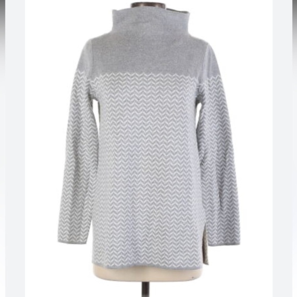 ASPEN HELLY HANSON  Gray Chevron Mock Turtleneck Soft Cozy Pullover Sweater